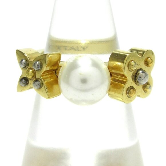 Auth LOUIS VUITTON Charmy Pearl Ring M75481 Gold Cream OB0154 Ring Hardware